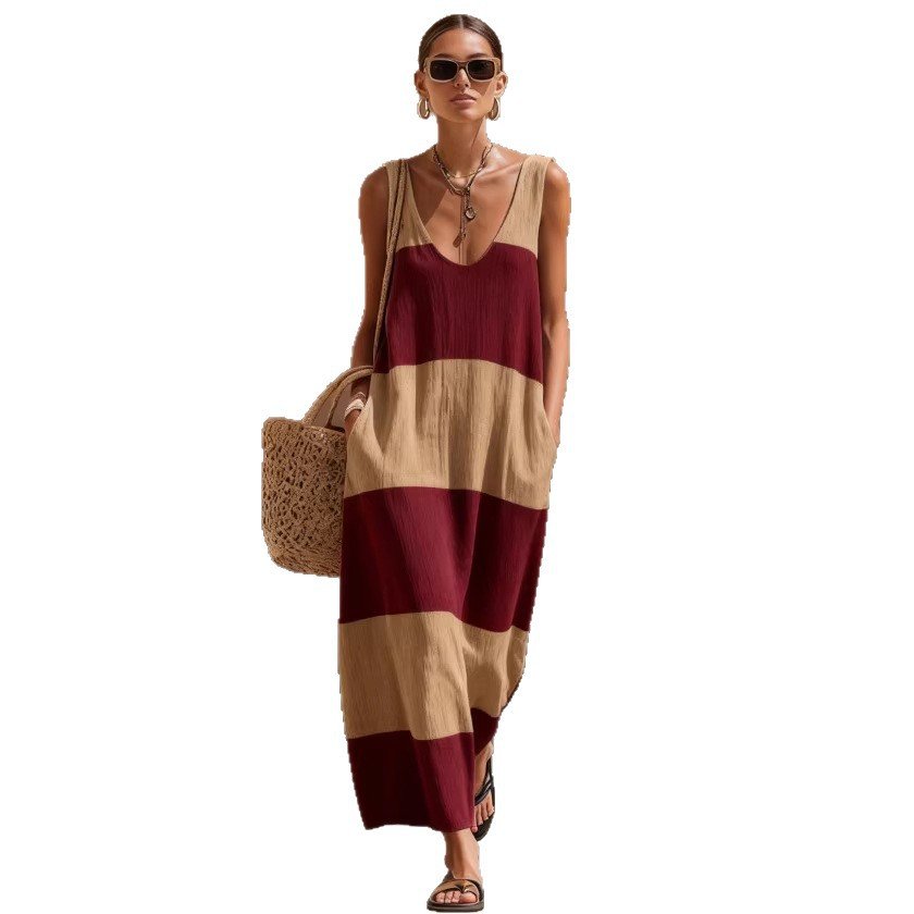 Refined Beauty Round V-Neck Sleeveless Boho Retro Chic Maxi Dress - Image 5