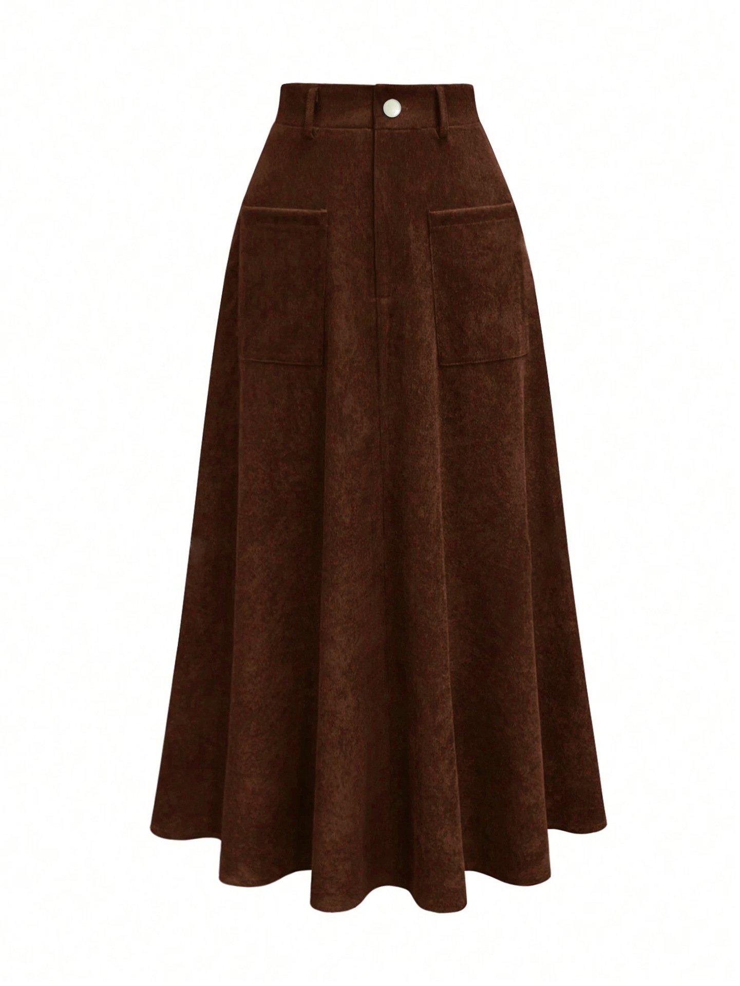 High-Waisted Slimming A-Line Midi Skirt with Large Patch Pockets - Image 4
