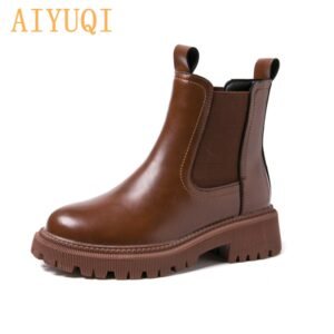 Genuine Leather Lug Sole Platform Chelsea Boots