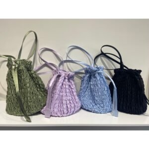 Premium Ruched Silk Satin Tote Bag - Pleated Drawstring Shoulder Bag