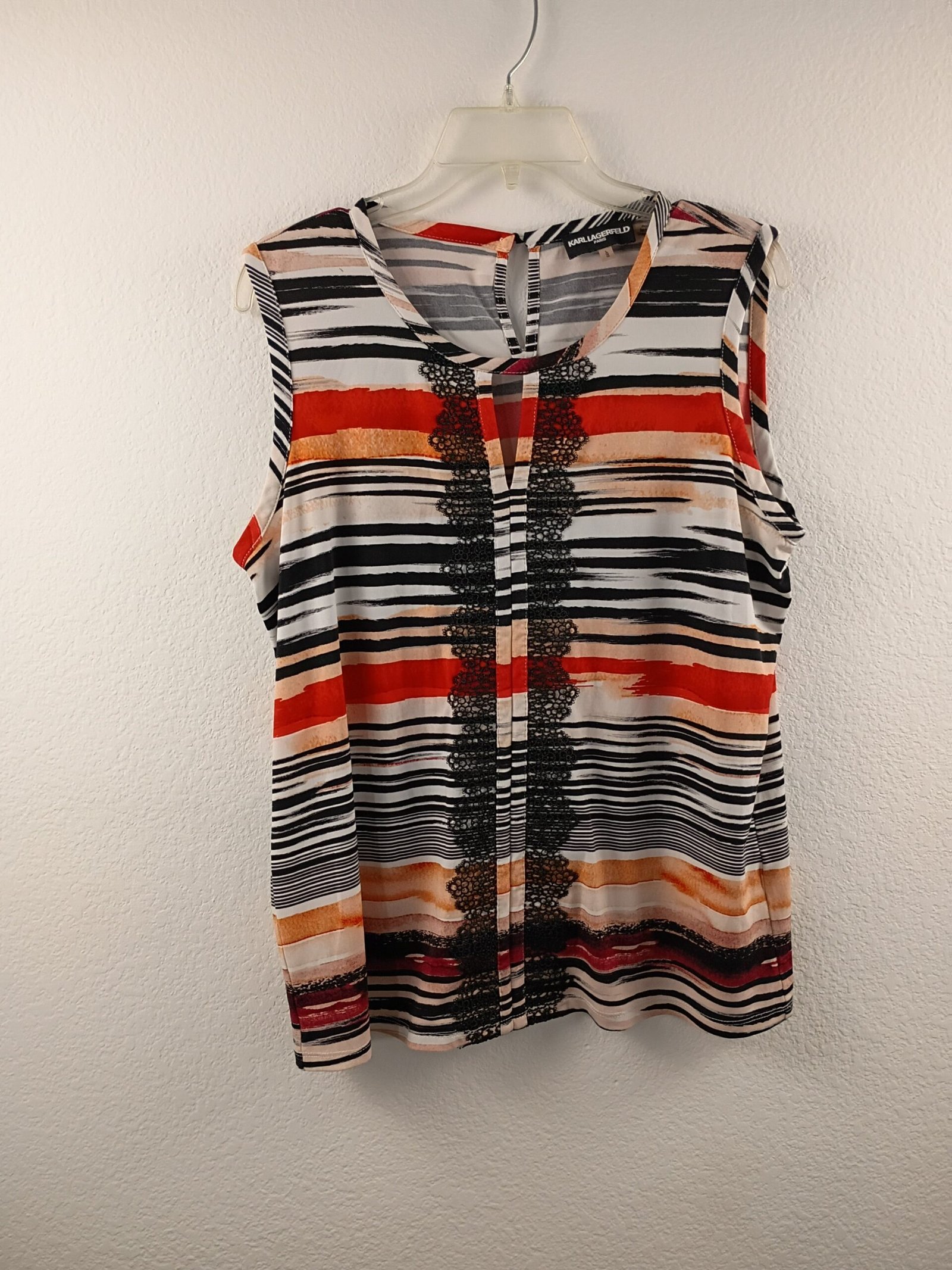 Karl Lagerfeld Women’s Sleeveless Striped Lace-Trim Top Women Size Large - Image 2