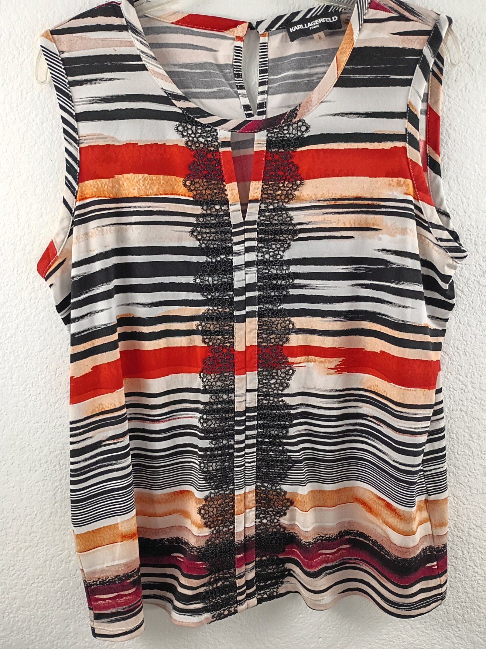 Karl Lagerfeld Women’s Sleeveless Striped Lace-Trim Top Women Size Large - Image 8
