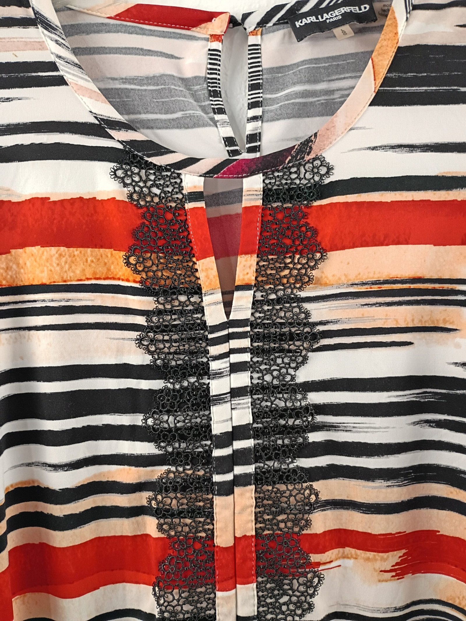 Karl Lagerfeld Women’s Sleeveless Striped Lace-Trim Top Women Size Large - Image 5