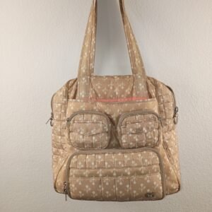 Lug Quilted Carry On Travel Tote Overnight Bag Tan Floral Print Cinch Pockets