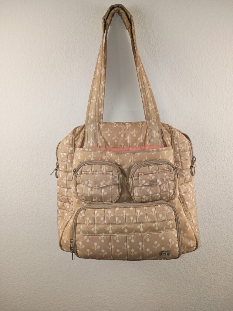 Lug Quilted Carry On Travel Tote Overnight Bag Tan Floral Print Cinch Pockets