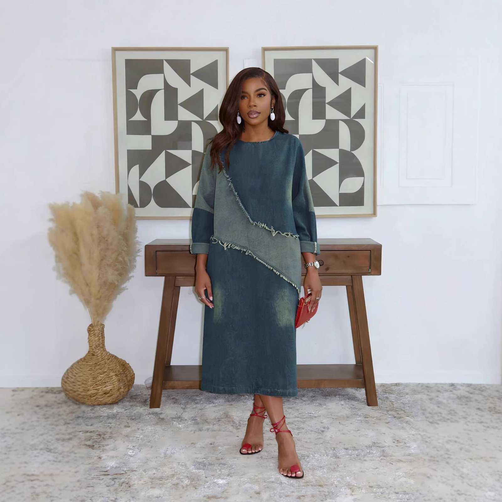 The Satori Deconstructed Patchwork Denim Shift Dress - Image 4