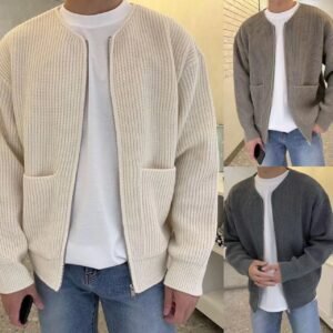 Men's Zip Up Knit Cardigan Sweater with Pockets