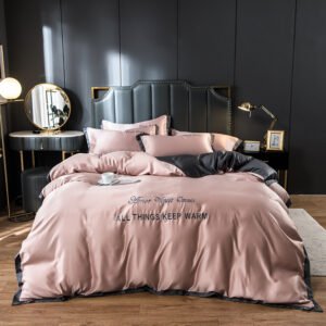 Silk & Modal Embroidered 4-Piece Premium Duvet Set – Elegant Inscribed Bedding