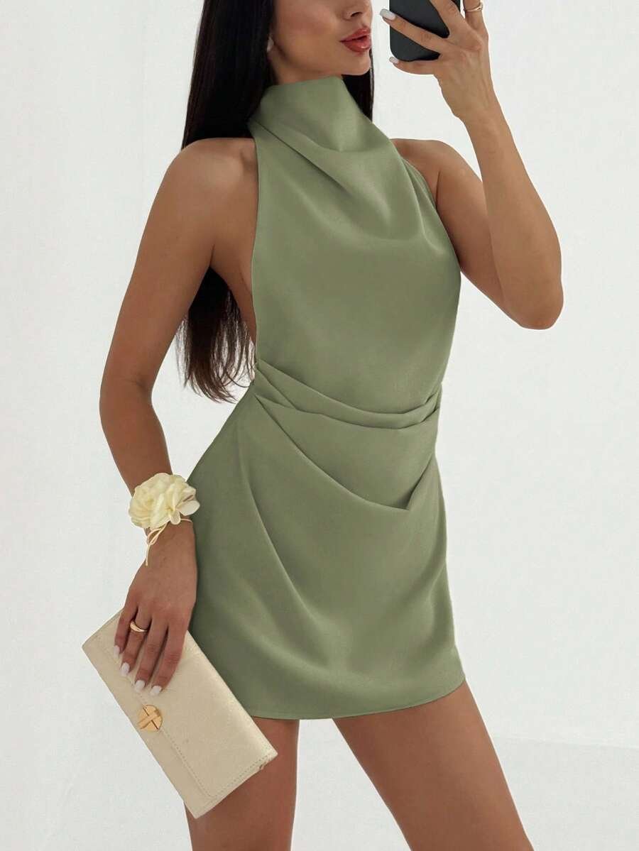 Midnight Glamour High Halter Neck Backless Sleeveless Mini Party Dress - Image 8
