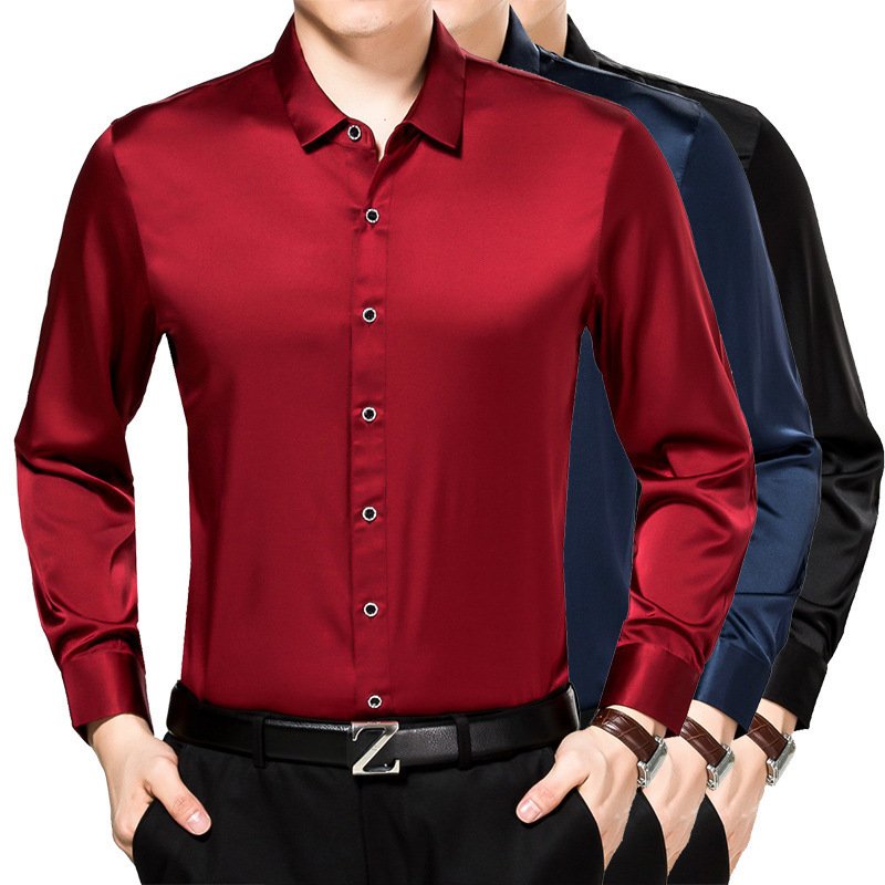 Mulberry Silk Long Sleeve Button-Up Men's Dress Shirt