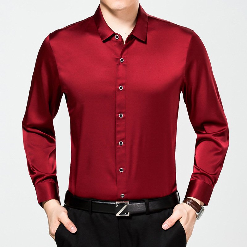 Mulberry Silk Long Sleeve Button-Up Men's Dress Shirt - Image 2