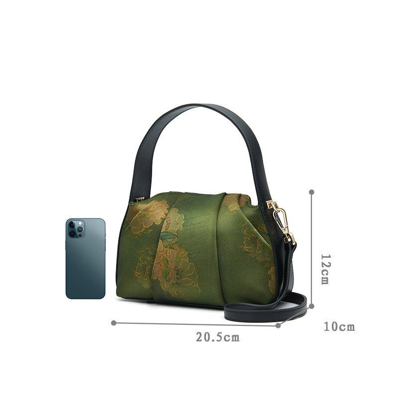 Luxury Mulberry Silk Floral Shoulder Bag - Vintage Ruched Silk Crossbody Handbag - Image 5