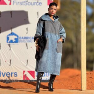 The Laurent Architectural Hooded Denim Caftan Dress
