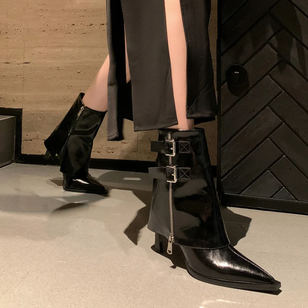 Pointed-Toe Microfiber Leather Short Boots with Sculpted High Heels - Image 5