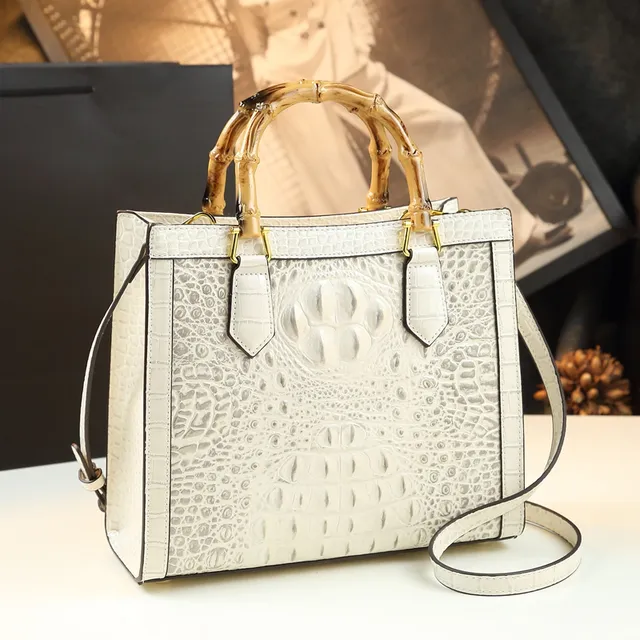 Crocodile-Embossed Bamboo Handle Women Shoulder Messenger Bag - Image 10