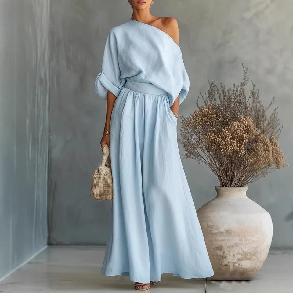 Serenity Cove Asymmetrical Shoulder Top and Skirt Set - Image 2