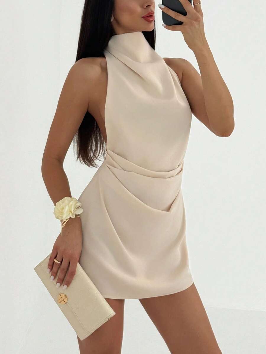 Midnight Glamour High Halter Neck Backless Sleeveless Mini Party Dress - Image 6