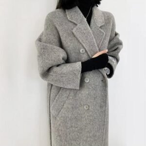 Wool and Mulberry Silk Double Breasted Lapel Collar Women Overcoat
