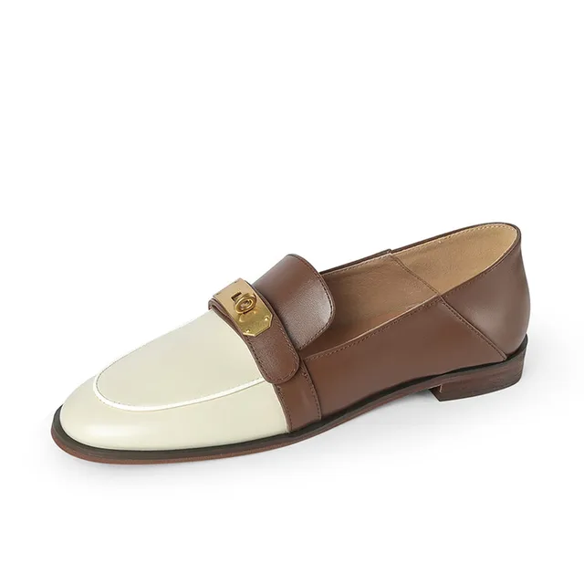 Two-Tone Genuine Leather Women Loafers - Image 2