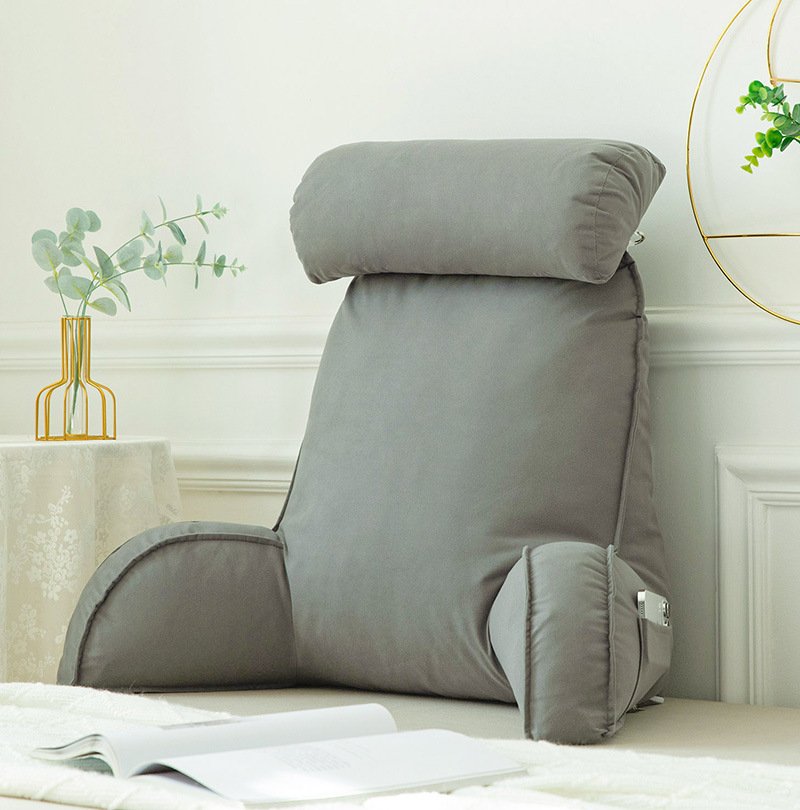 Ice Silk Reading Backrest Pillow with Arm Rest and Charcoal Bamboo Headrest - Image 3