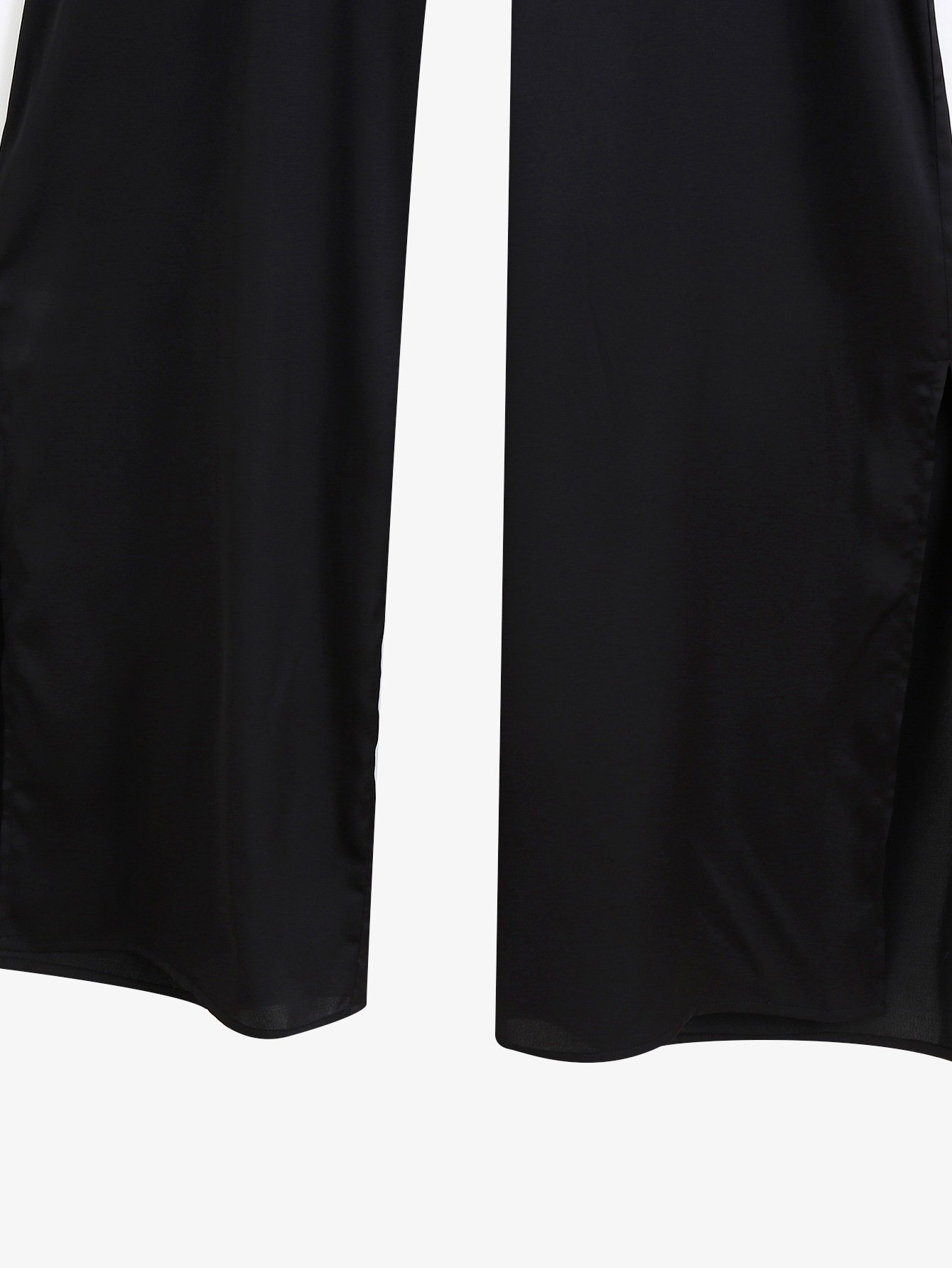 Black Satin Halter Neck Side-Slits Straight Leg Pants Jumpsuit with Waist Bow Tie - Image 2
