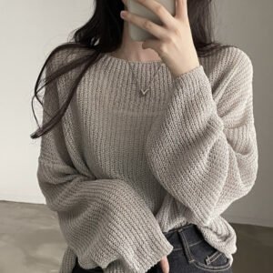 Long Sleeves Loose Open Knit Women Sweater