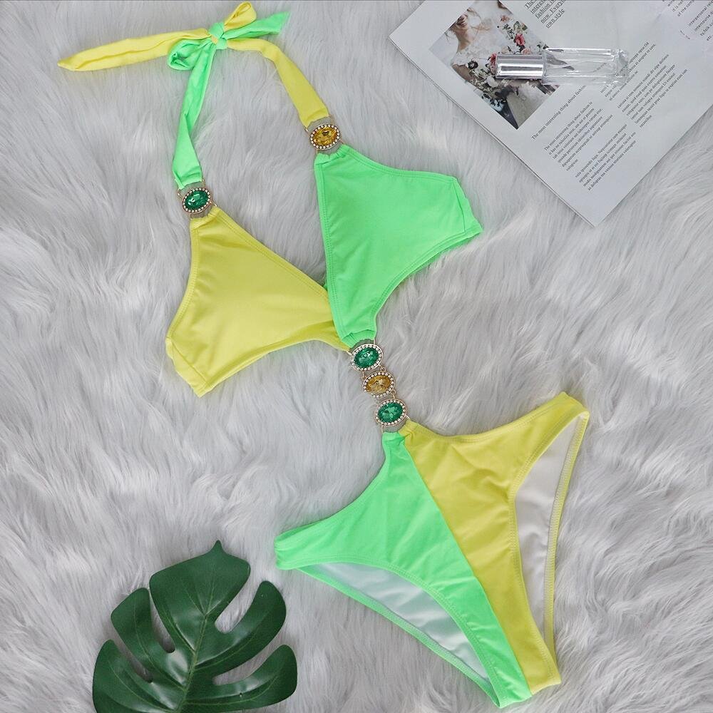 Aurelia Crystal Design Cutout One-Piece Bikini Swimsuit - Image 9