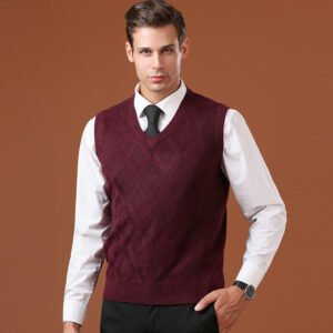 Men’s Premium Wool Blend Argyle Sweater Vest – Classic V-Neck Diamond Knit Sleeveless Pullover