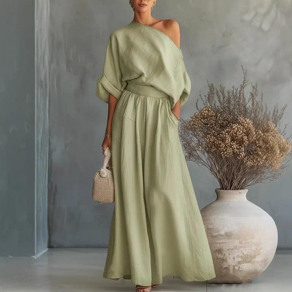 Serenity Cove Asymmetrical Shoulder Top and Skirt Set - Image 3