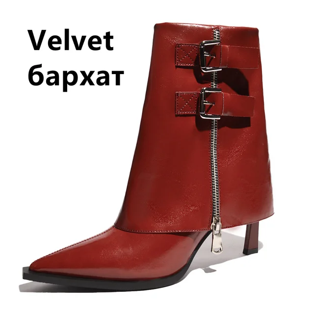 Pointed-Toe Microfiber Leather Short Boots with Sculpted High Heels - Image 6