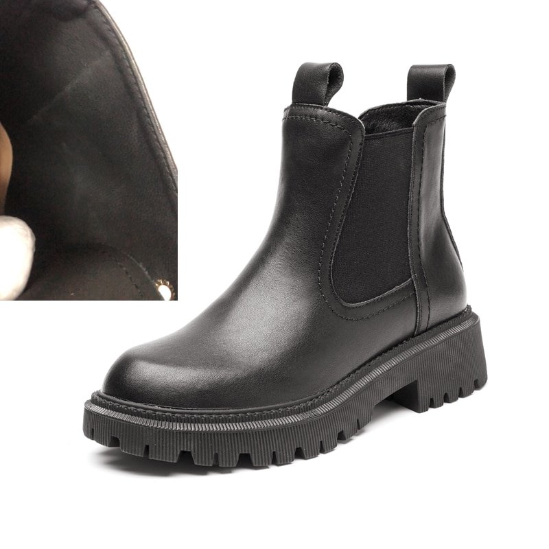 Genuine Leather Lug Sole Platform Chelsea Boots - Image 8