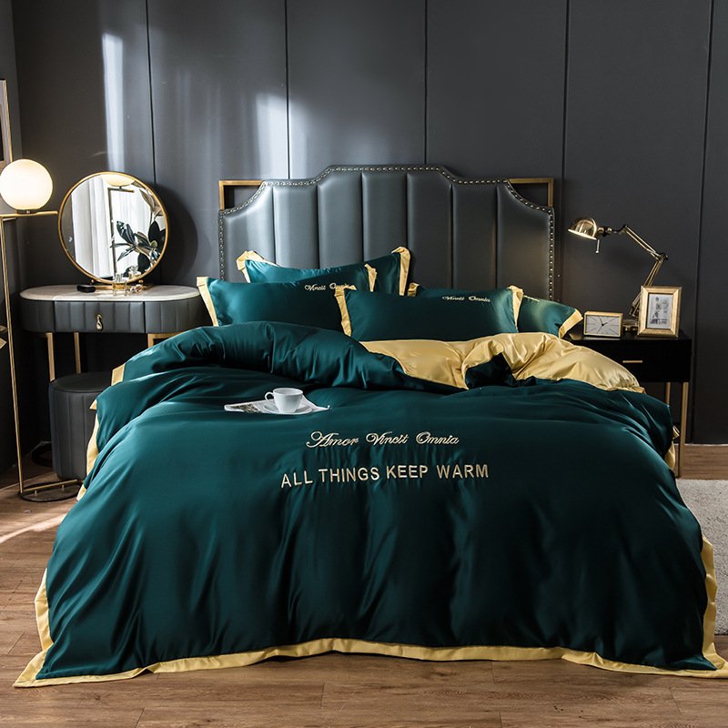 Silk & Modal Embroidered 4-Piece Premium Duvet Set – Elegant Inscribed Bedding - Image 3