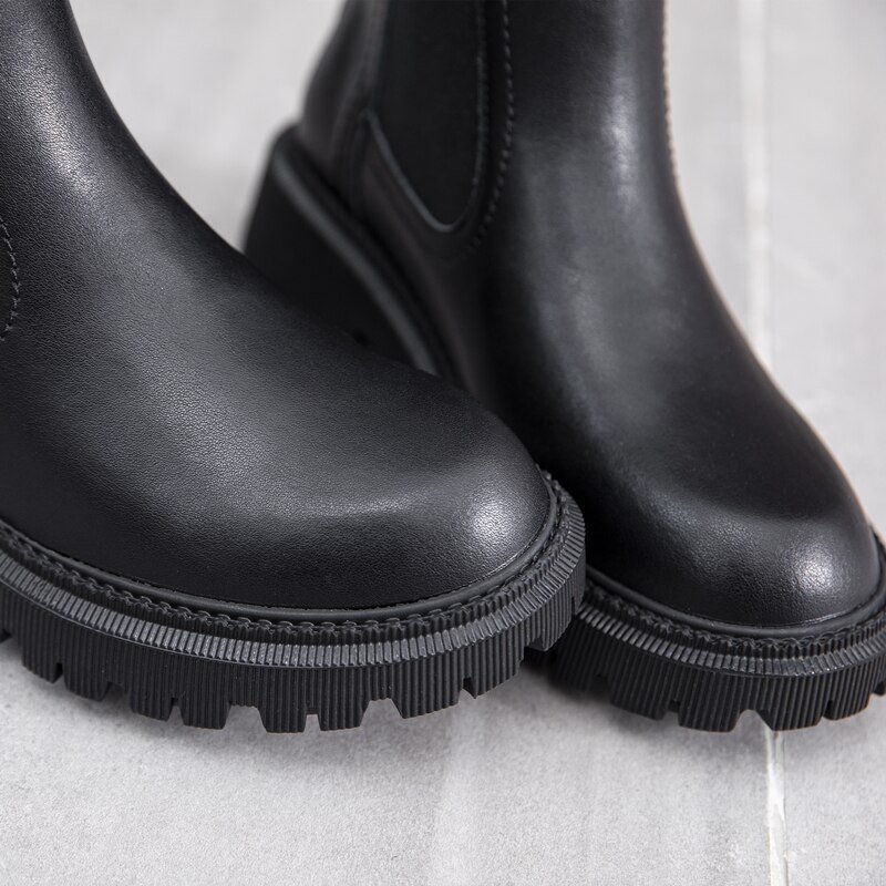 Genuine Leather Lug Sole Platform Chelsea Boots - Image 5