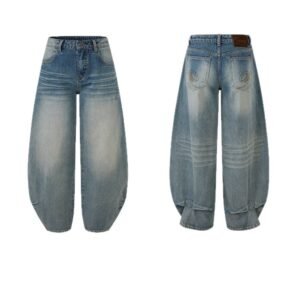 Distressed Loose Wide-Leg Tapered Fit Denim Pants