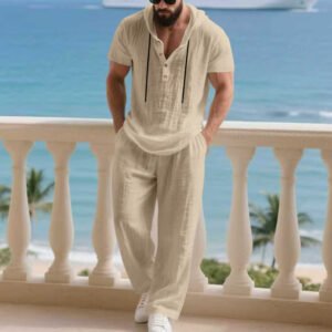 Mens 2pc Loose-fitting Breathable Casual Top And Pants Set