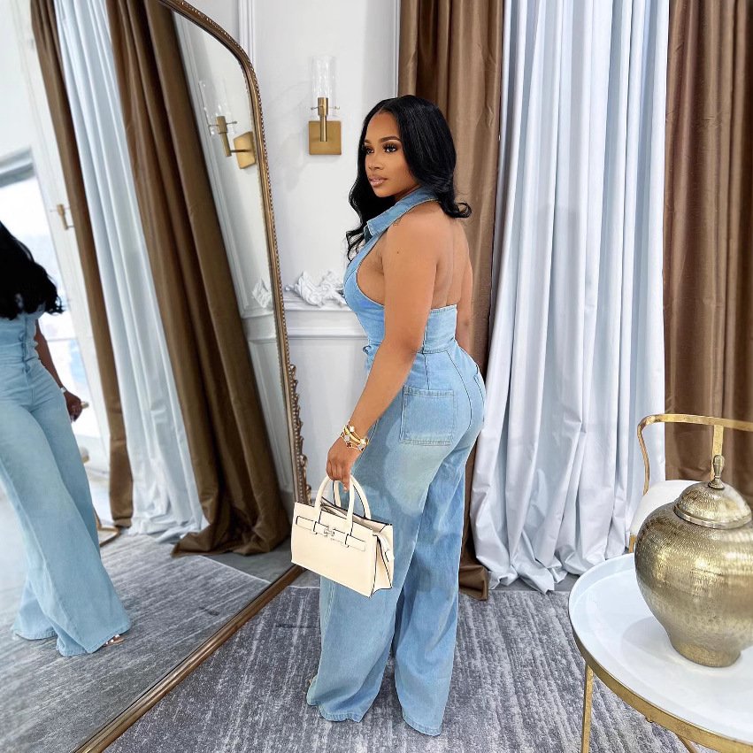 Modern Muse Collared Sleeveless Backless Women Denim Pants Jumpsuit - Image 4