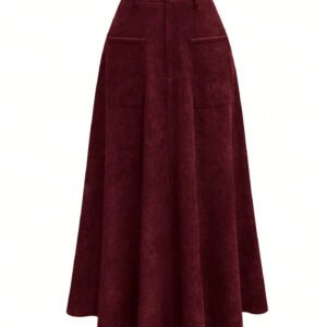 High-Waisted Slimming A-Line Midi Skirt with Large Patch Pockets