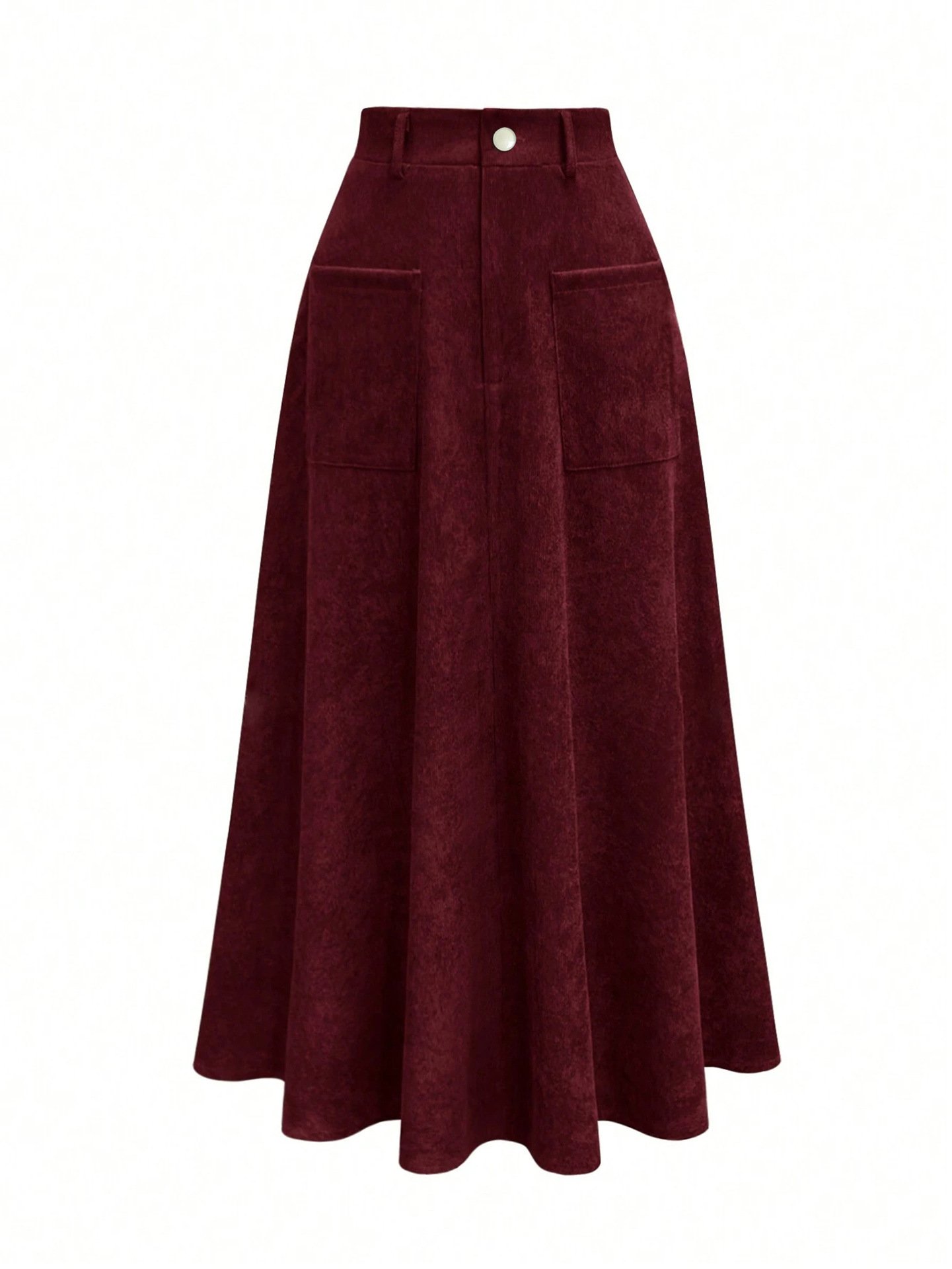 High-Waisted Slimming A-Line Midi Skirt with Large Patch Pockets
