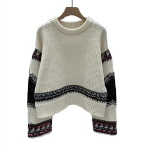 Women’s Luxury Heavyweight 100% Cashmere Sweater – Elegant Sequin Chevron Border Knitwear