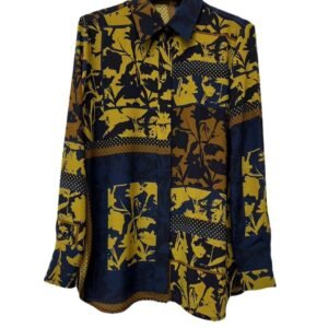 Abstract Print Lapel Collared Long-sleeved Mulberry Silk Women Shirt with Hidden Buttons