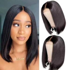 Middle Part Bob Straight Human Hair Lace Front Wig