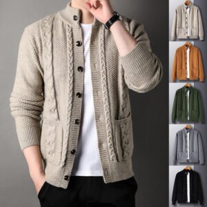 Urban Heritage Men's Jacquard Knit Cardigan Sweater | Premium Button Front Fashion Jacket with Pockets