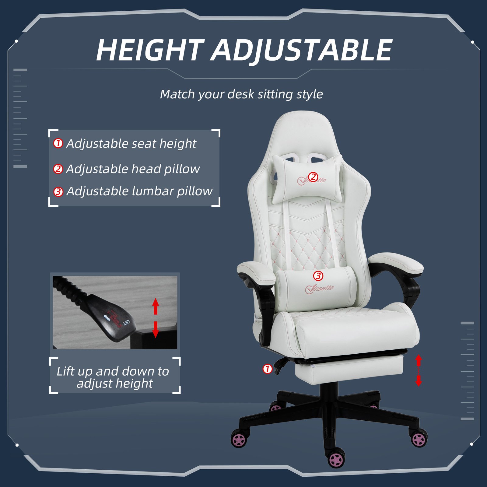 Master Royale Gaming Chair with Footrest, Lumbar Support & Reclining Backrest - Image 7