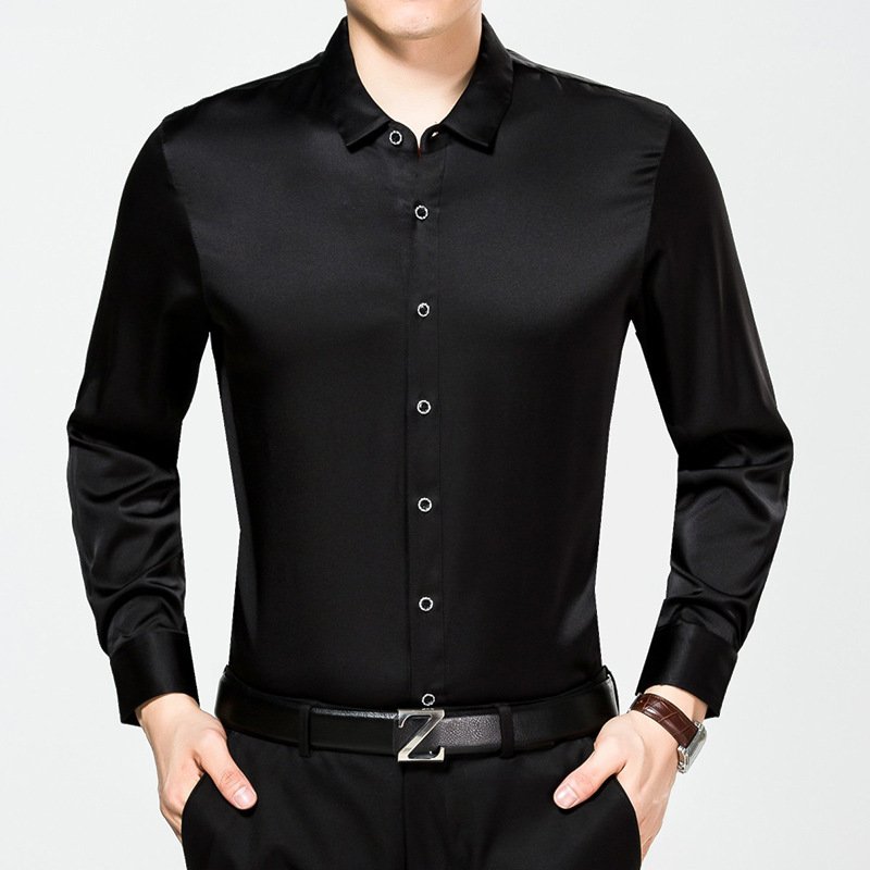 Mulberry Silk Long Sleeve Button-Up Men's Dress Shirt - Image 3