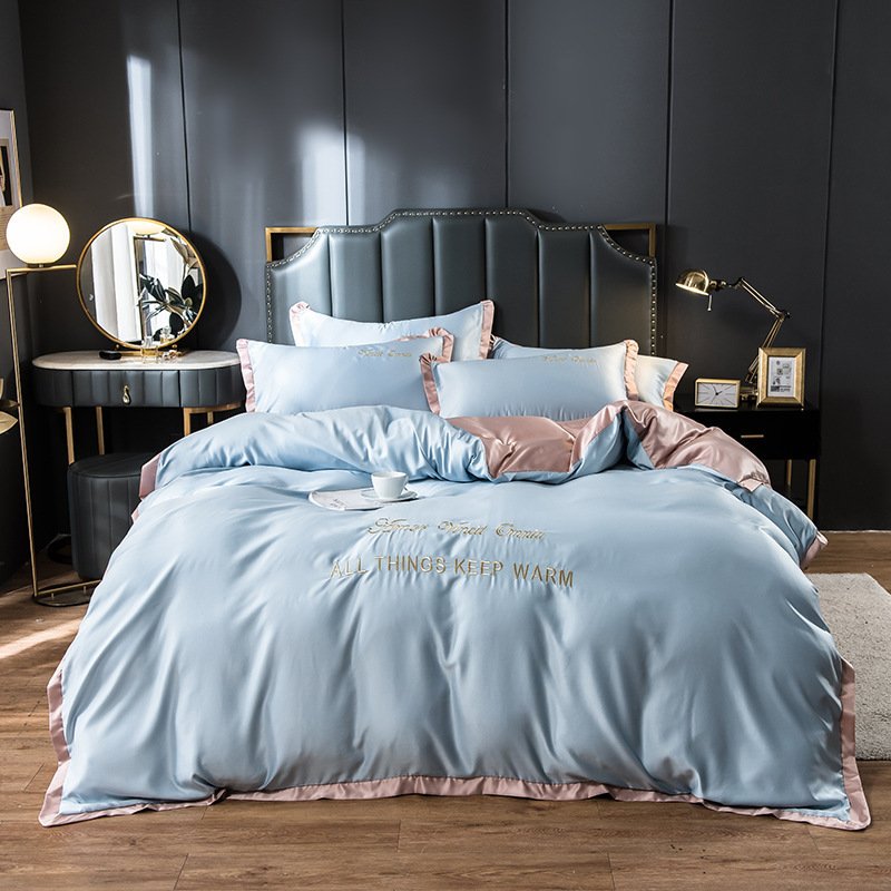 Silk & Modal Embroidered 4-Piece Premium Duvet Set – Elegant Inscribed Bedding - Image 2