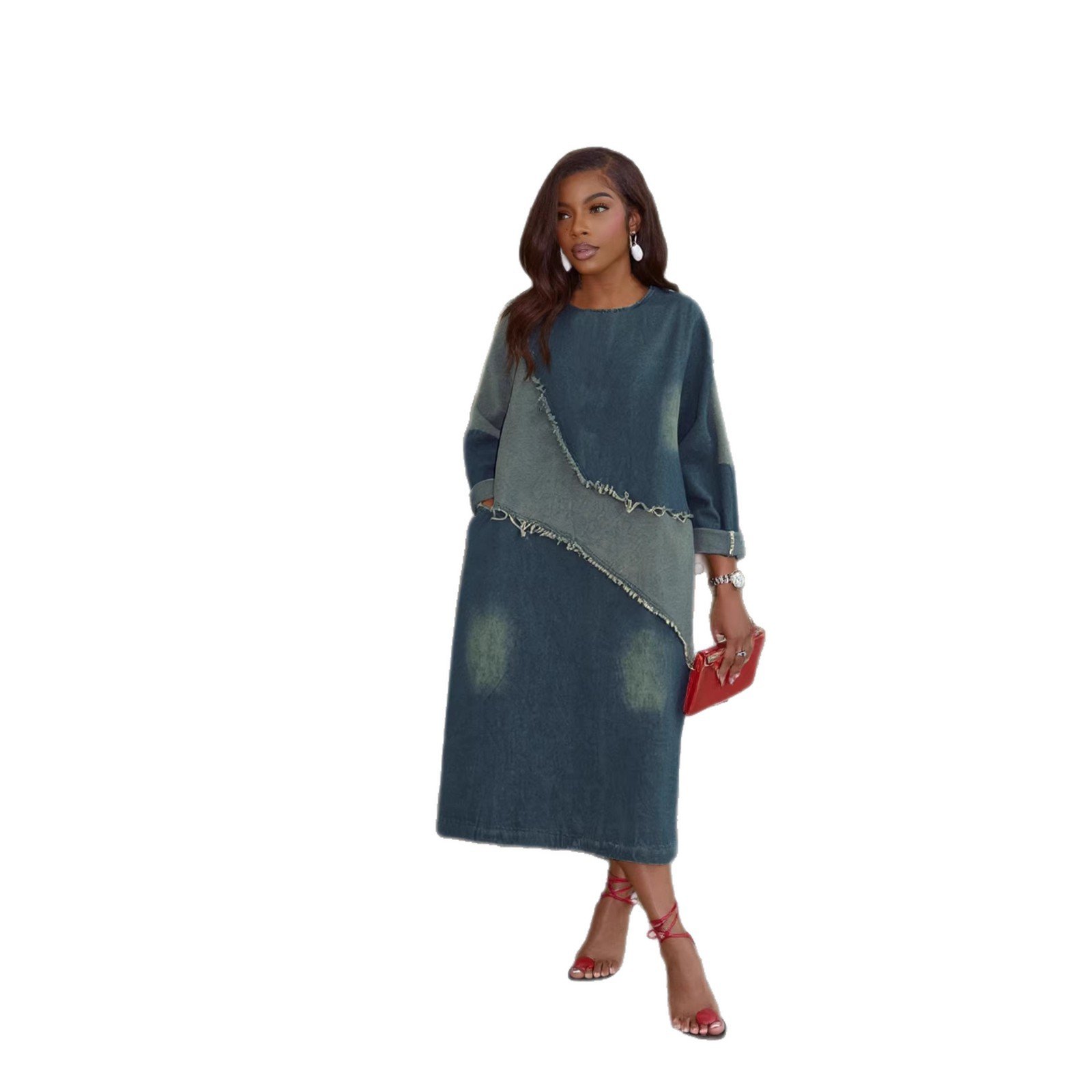 The Satori Deconstructed Patchwork Denim Shift Dress - Image 5