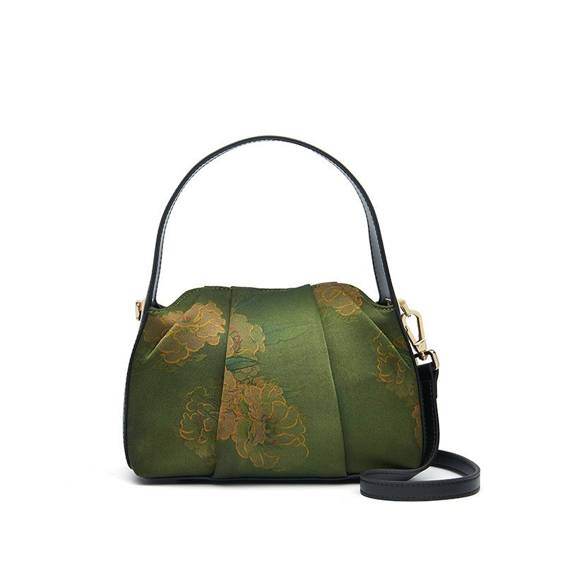 Luxury Mulberry Silk Floral Shoulder Bag - Vintage Ruched Silk Crossbody Handbag - Image 2