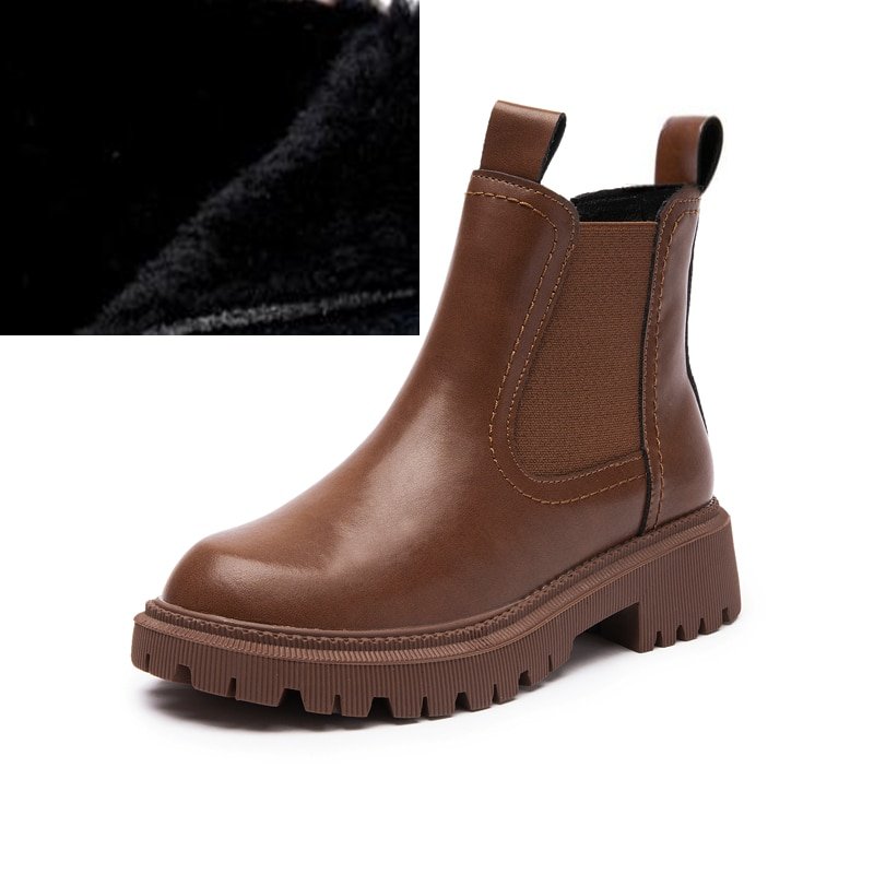 Genuine Leather Lug Sole Platform Chelsea Boots - Image 9