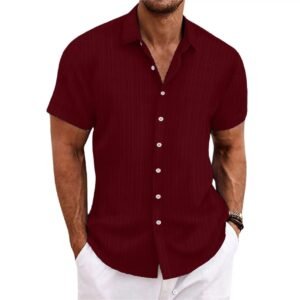 Short Sleeve Button Down Linen Men Shirt