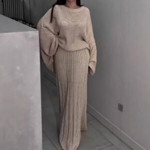 Palm Royale 2pc Long Sleeve Oversized Knit Sweater & Maxi Skirt Set